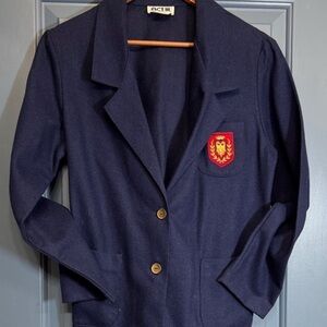 Vintage Navy Crest Blazer Preppy Wool Blend Made USA Size 12
